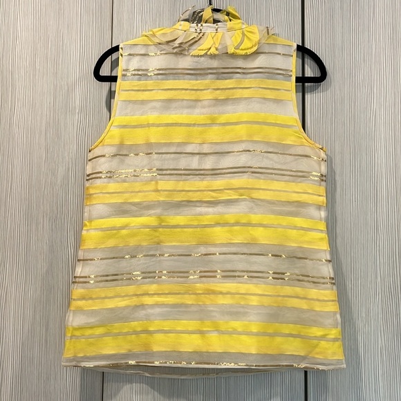 Kate Spade Silk Cori Blouse | Striped | Lemon Yellow, Gold, White | Size‎ Small - Picture 2 of 10